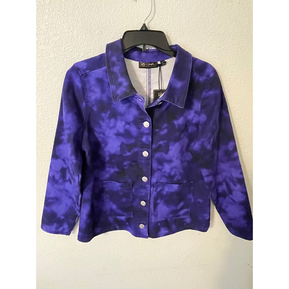 DG2 Diane Gilman Womens Tie Dye Denim Jacket Purple Black Medium Artist